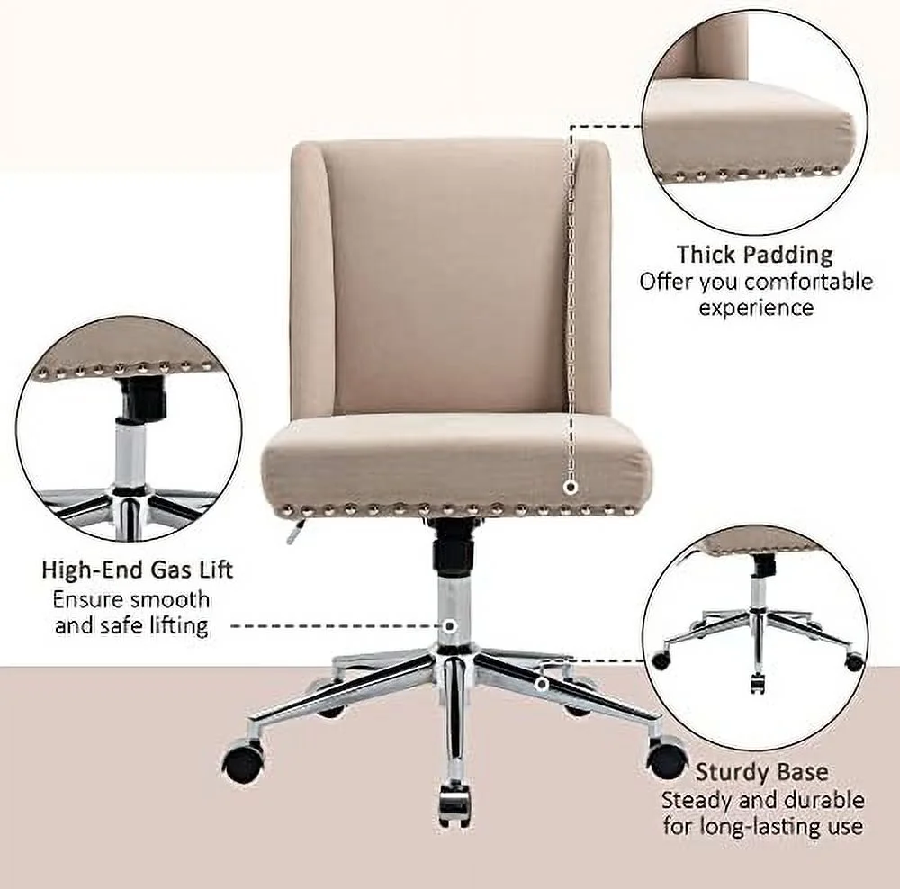 Back Home Office Chair, Task Chair With Tilt, 360° Swivel, Padded Desk Chair With Adjustable Height, Beige