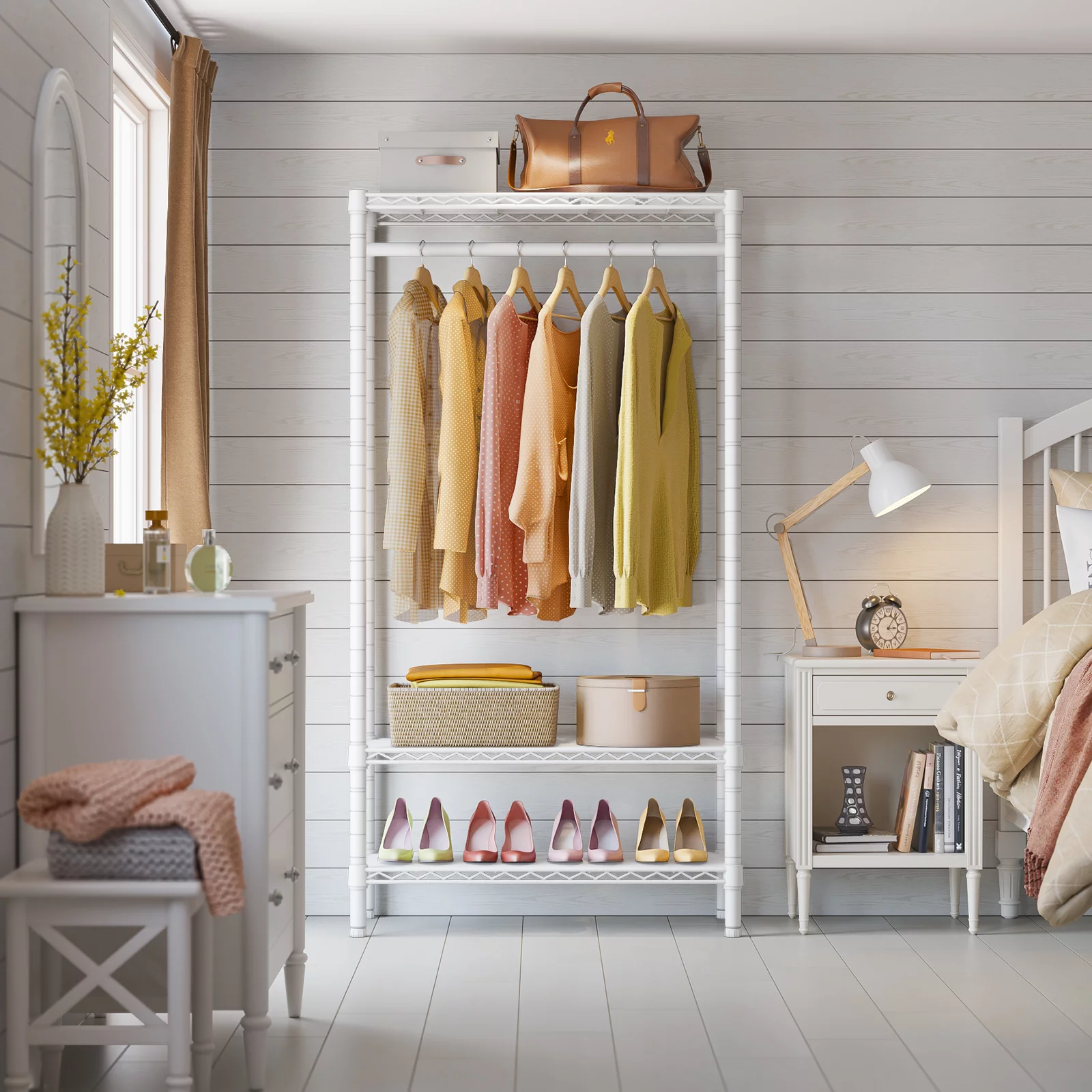 VIPEK V1S Heavy Duty Garment Rack 3 Tier Clothes Rack for Hanging Clothes Portable Closet with Adjustable Wire Shelving Clothing Rack for Small Spaces Freestanding Wardrobe, Max Load 400LBS, White