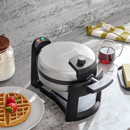 Cuisinart Round Flip Belgian Waffle Maker, Black/Silver, 1 inch thick, WAF-F30NAS