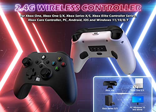 Gamrombo 2 Pack Wireless for Xbox Controller Series X|S, Xbox One & Windows 10/11, PC Steam Games, Built-in Audio Jack & Volume Button/Turbo/Macro/Dual Vibration, with 2.4GHz Adapter Black+White