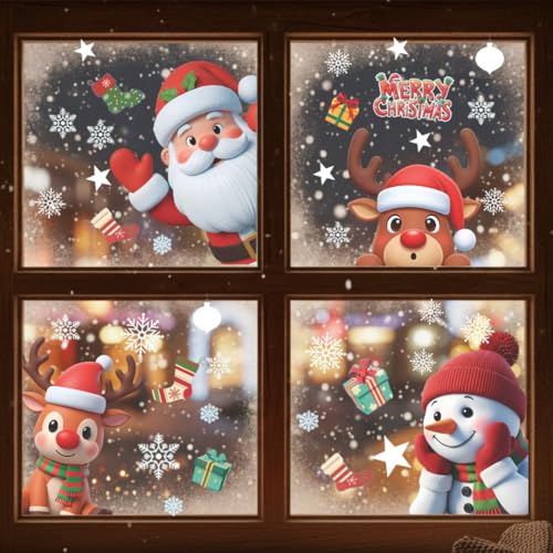226 PCS Snowflake Window Clings, 9 Sheets White Snowflake Window Decals, Double-Sided Reusable Winter Windows Decoration Stickers for for Winter Holiday Home Office, Party Supplies, Christmas Decor