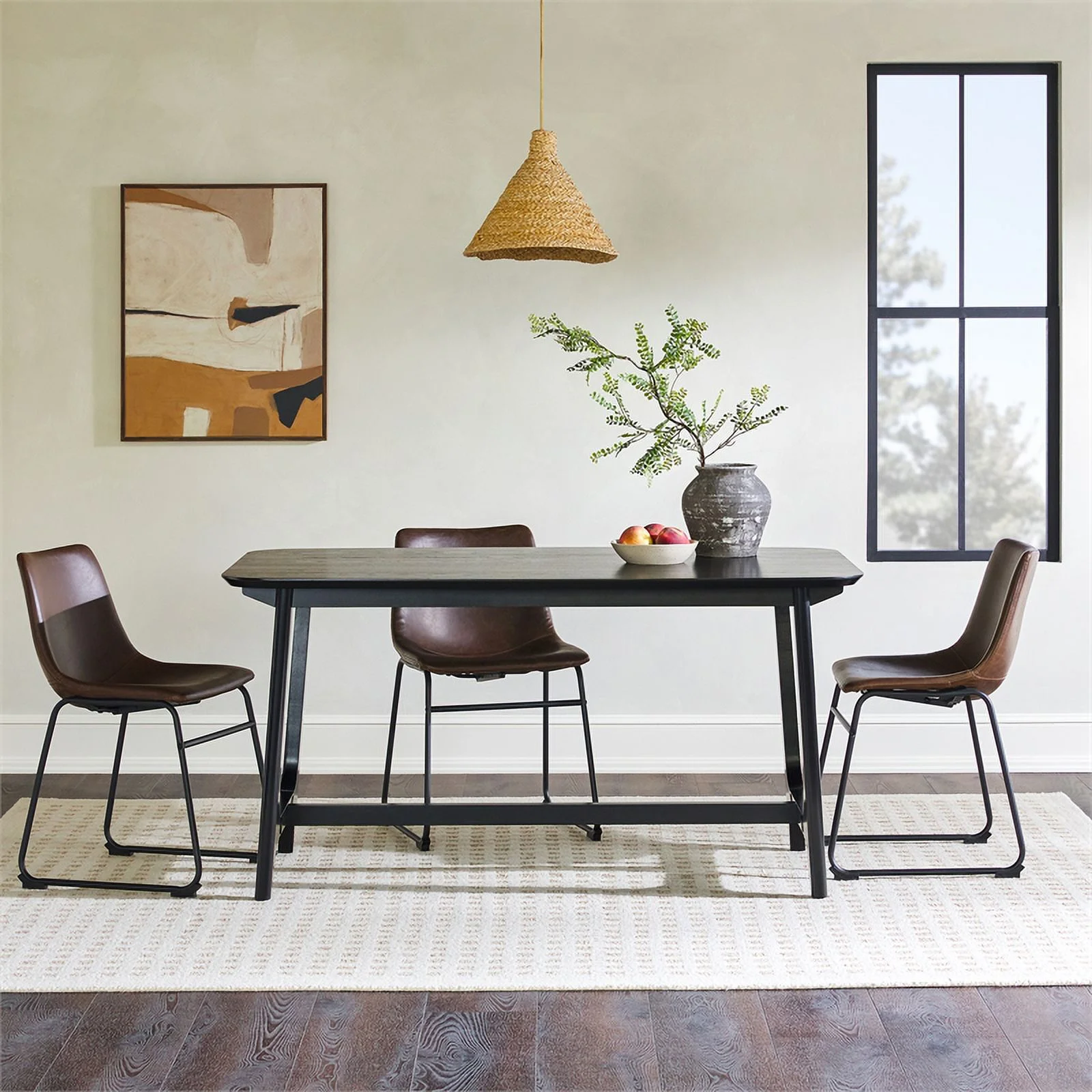 Pemberly Row Modern Solid Wood Trestle Base Dining Table - Black Ash