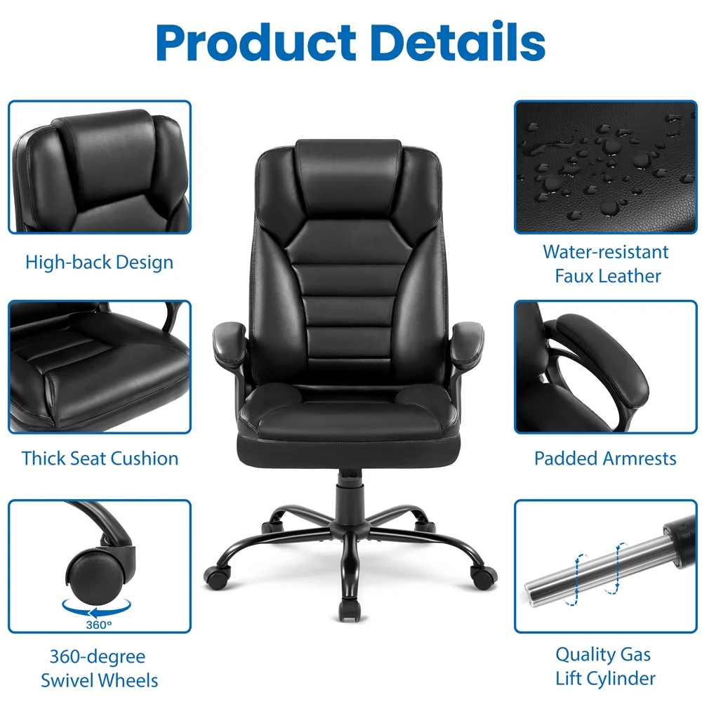 Topeakmart Faux Leather Executive Office Chair with Integrated Headrest, Black