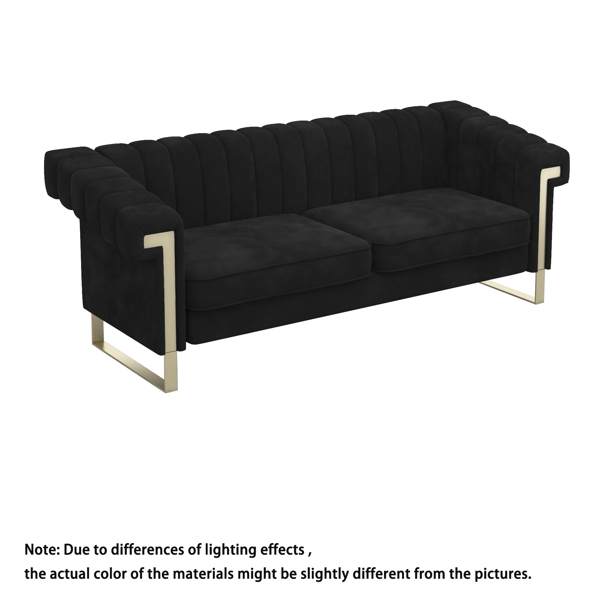 Magic Home 83.86 inch Chesterfield Sofa Modern Velvet Couch with Flared Arms and Removable Cushions Classic Sofa,Solid Wood Frame Gold Legs,Blue