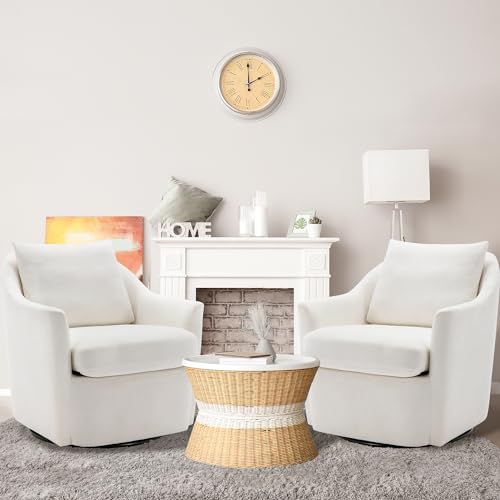 COLAMY Swivel Accent Chair Set of 2, Armchair Round Barral Chair, 360° Swivel Living Room Side Chair Upholstered Soft Cushion for Nursery/Bedroom - Beige