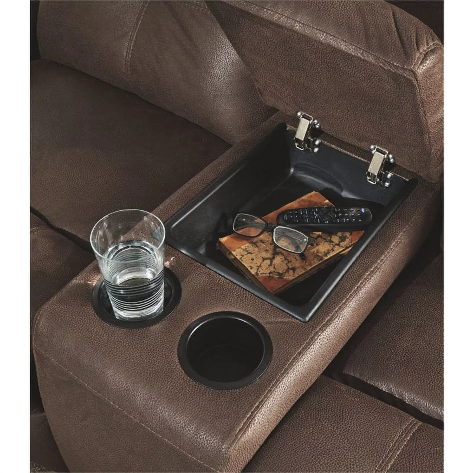 Bowery Hill Reclining Loveseat with Console in Coffee