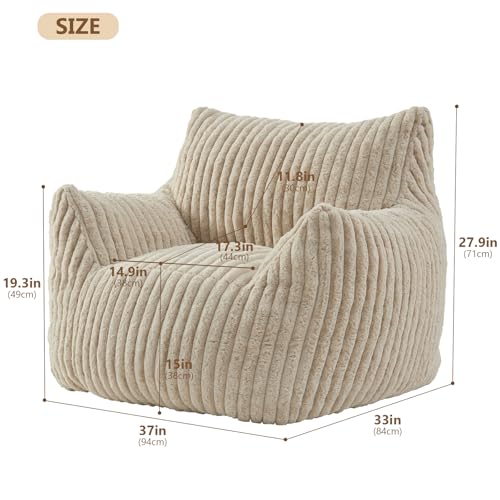 Giant Bean Bag Chairs for Adults Teens, Large Bean Bag Sofa Chairs with Filling Comfy Fuzzy BeanBag Chair with Armrests for Bedroom Living Room Reading