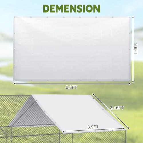 2 Pcs Chicken Coop Cover Waterproof 11.5 x 6.6 ft Chicken Run Cover Coop Tarp Accessories for Winter with 50 Pcs Ball Bungees Cords for Outdoor (White)