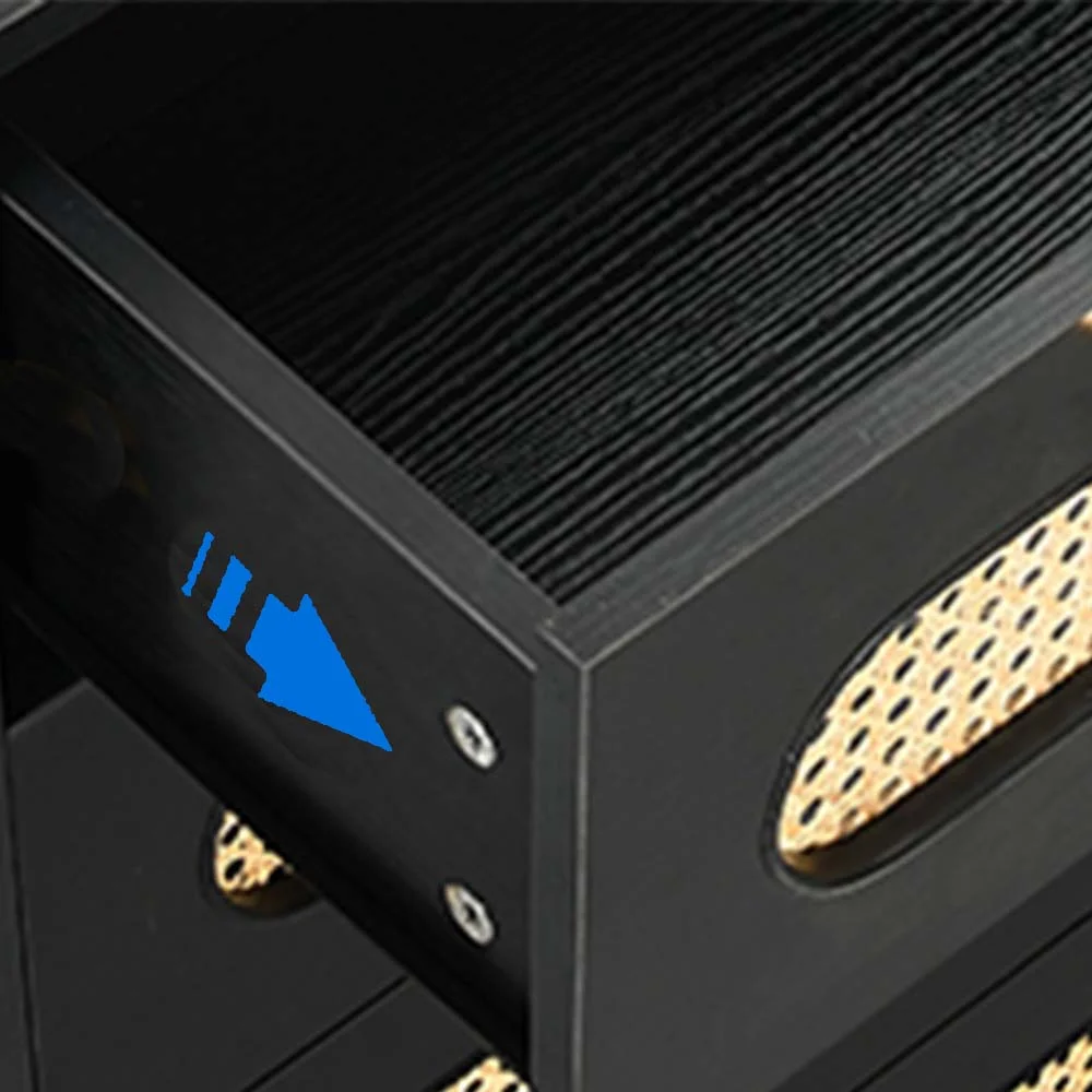 Dextrus Rattan Nightstand with Charging Station, Wood Bedside Table with Drawers, Black