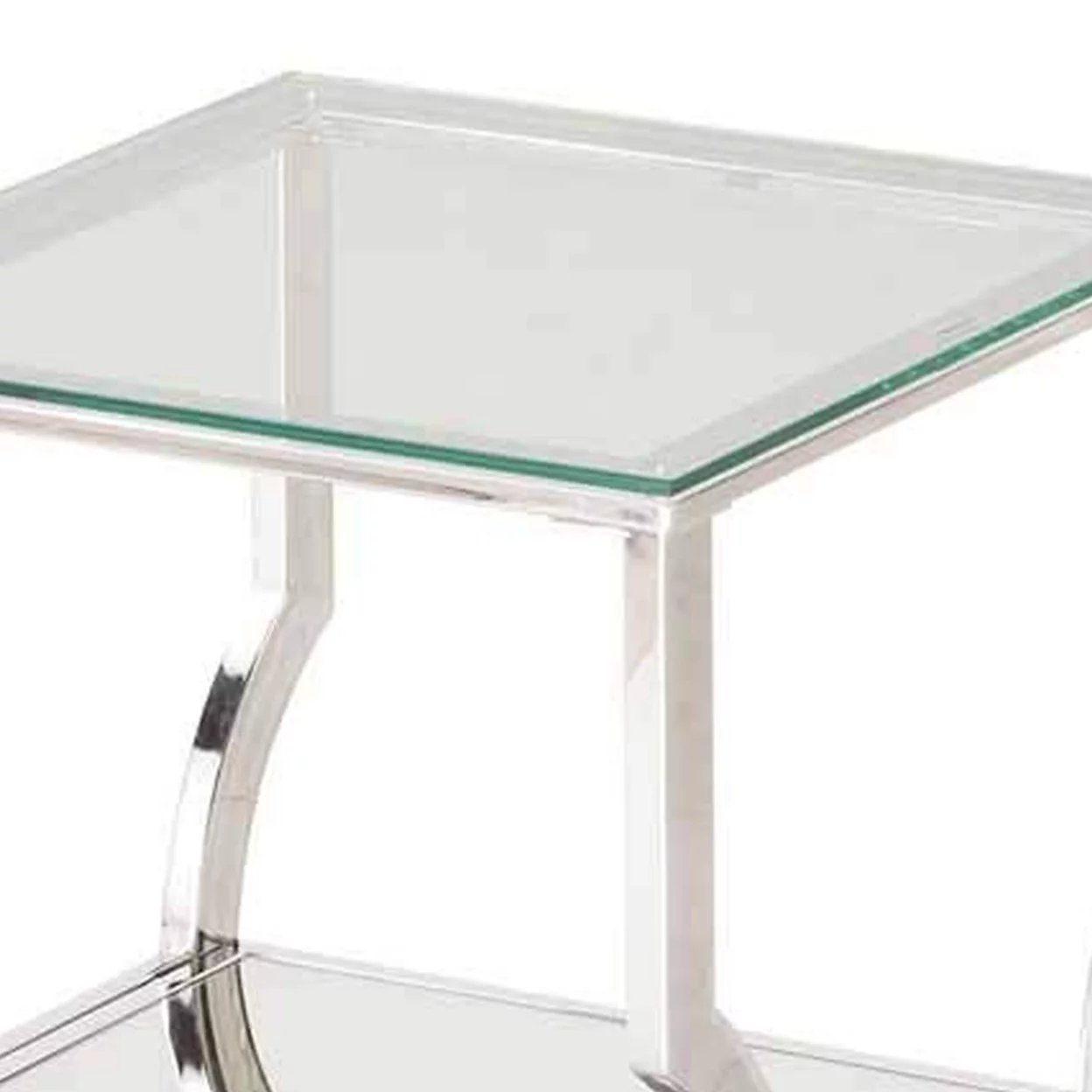 Glass Top End Table with Mirrored Bottom Shelf, Clear and Silver- Saltoro Sherpi