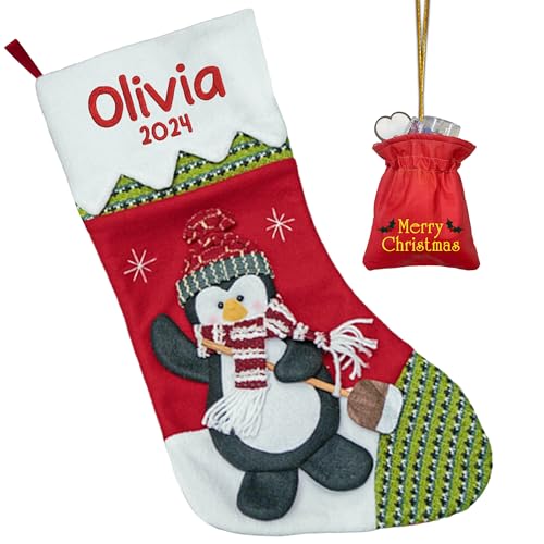 NAZENTI Personalized Christmas Stockings with Names, Custom Christmas Stocking, Fireplace Hanging Decoration, 3D Plush Snowman Stockings, Gifts for Family, Stockings for Family, 19''Xmas Socks