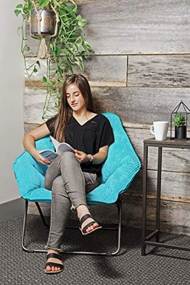 xrboomlife Limited Portable Foldable Hexagon Plush Indoor Accent Seat Folding Dish Chair  Perfect for Bedrooms  Dorm Rooms  Living Rooms  and Gaming  Teal Corduroy (Pack of 1)