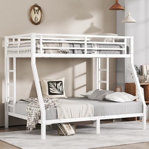 Heavy Duty Bunk Bed Frame with Ladder, Twin XL Over Twin XL Bunk Beds with Safety Guardrails, Adults Bunk Beds with Noise-Reducing Rubber Stoppers, Easy Assemble, Black