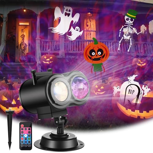 Halloween Christmas Projector Lights Outdoor, Brighter 14 HD Slides (3D Ocean Wave +Patterns) Waterproof Holiday Projector Lights Outdoor Indoor, Xmas Halloween Decorations for Yard Garden