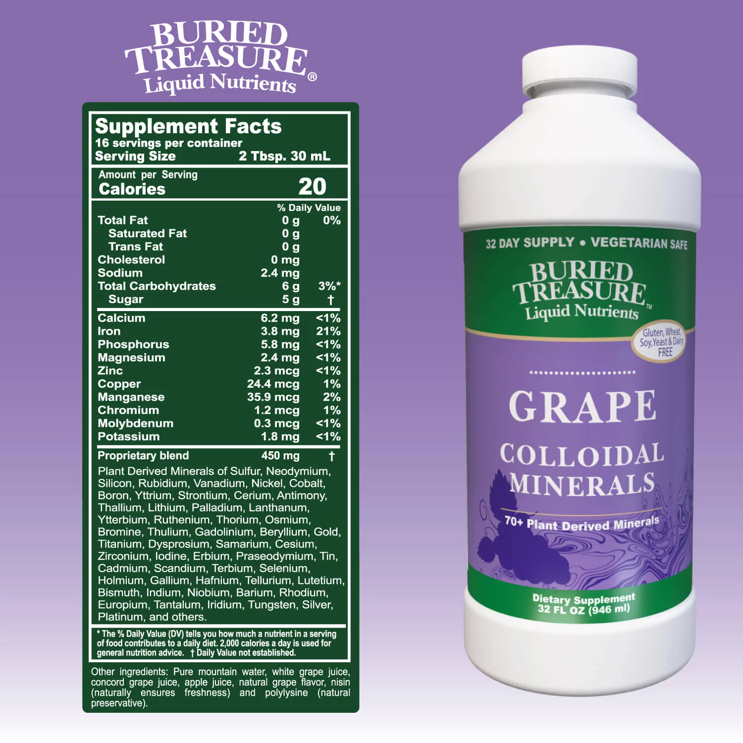 (Pack 1) Buried Treasure, Liquid Nutrients, Colloidal Minerals, Grape, 32 fl oz (946 ml)