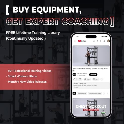 Mikolo Smith Machine, 2200lbs Squat Rack with LAT-Pull Down System & Cable Crossover Machine, Training Equipment with Leg Hold-Down Attachment