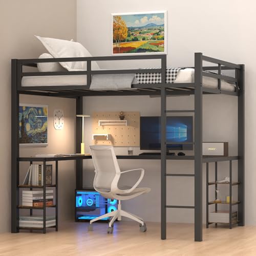 Full Over Full Bunk Bed with Trundle, Heavy Duty Metal Bed Frame with Full-Length Guardrails & Ladder, 3-in-1 Convertible Full Bunk Bed, Noise-Free, No Box Spring Needed, Black