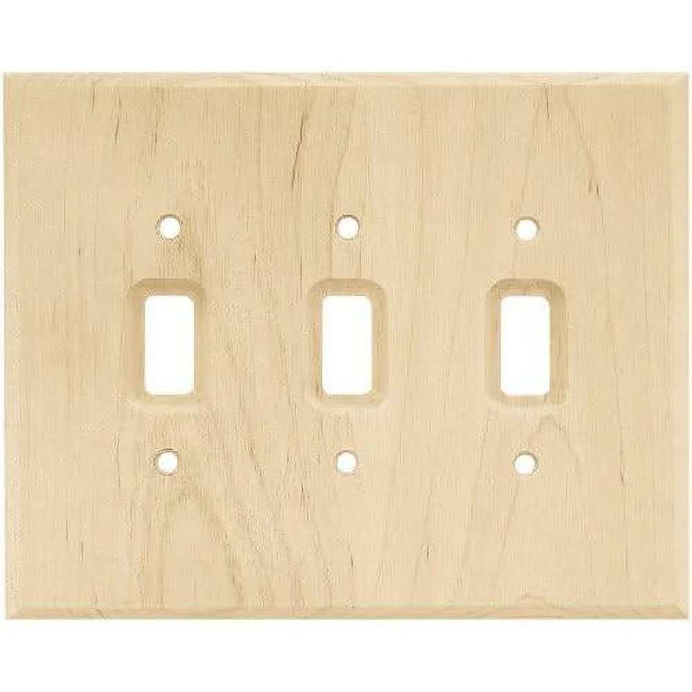 Hardware 126796 Wood Square Triple Toggle Switch Wall Plate / Switch Plate / Cover, Unfinished