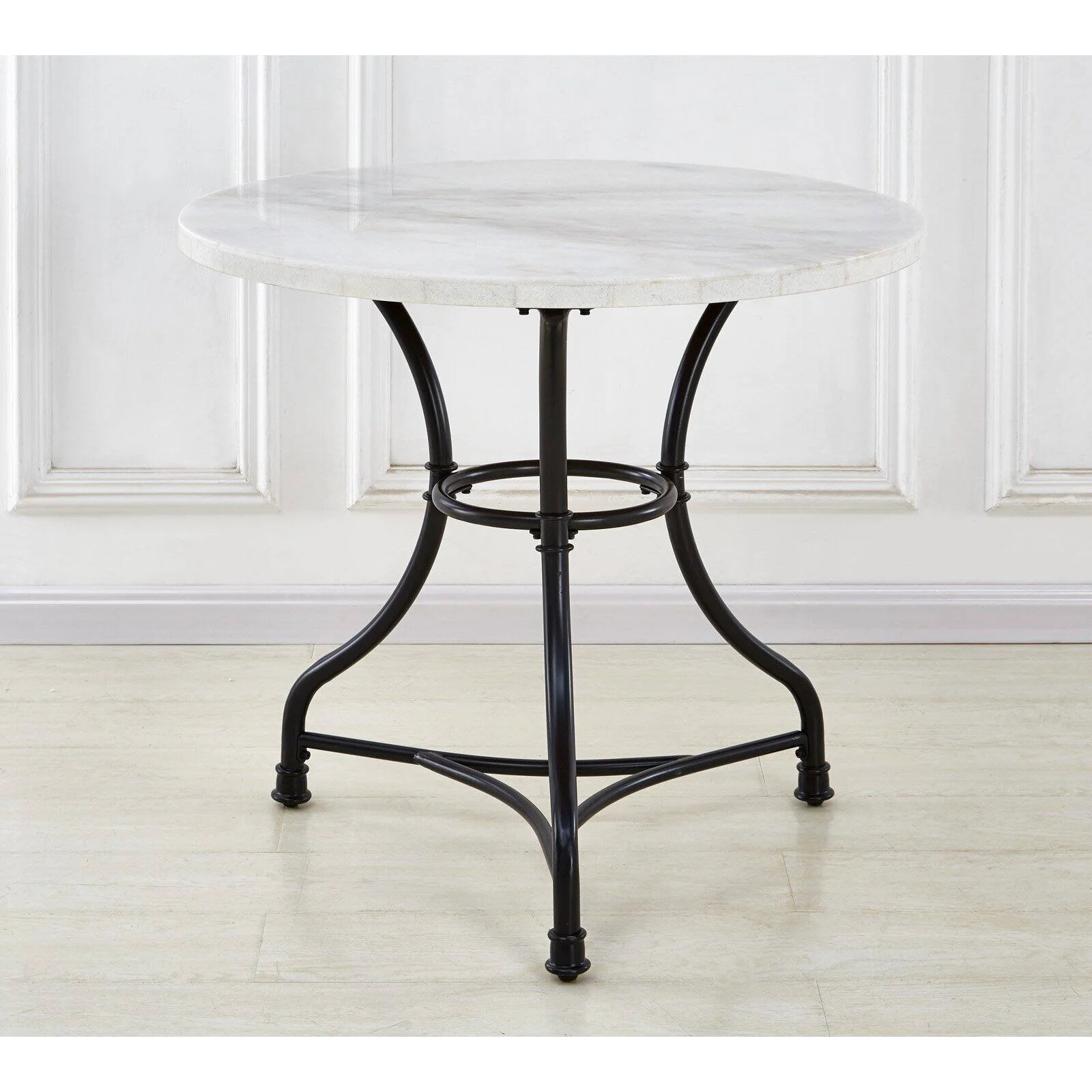 Steve Silver Claire Round Marble Top Cafe Dining Table in White/Black