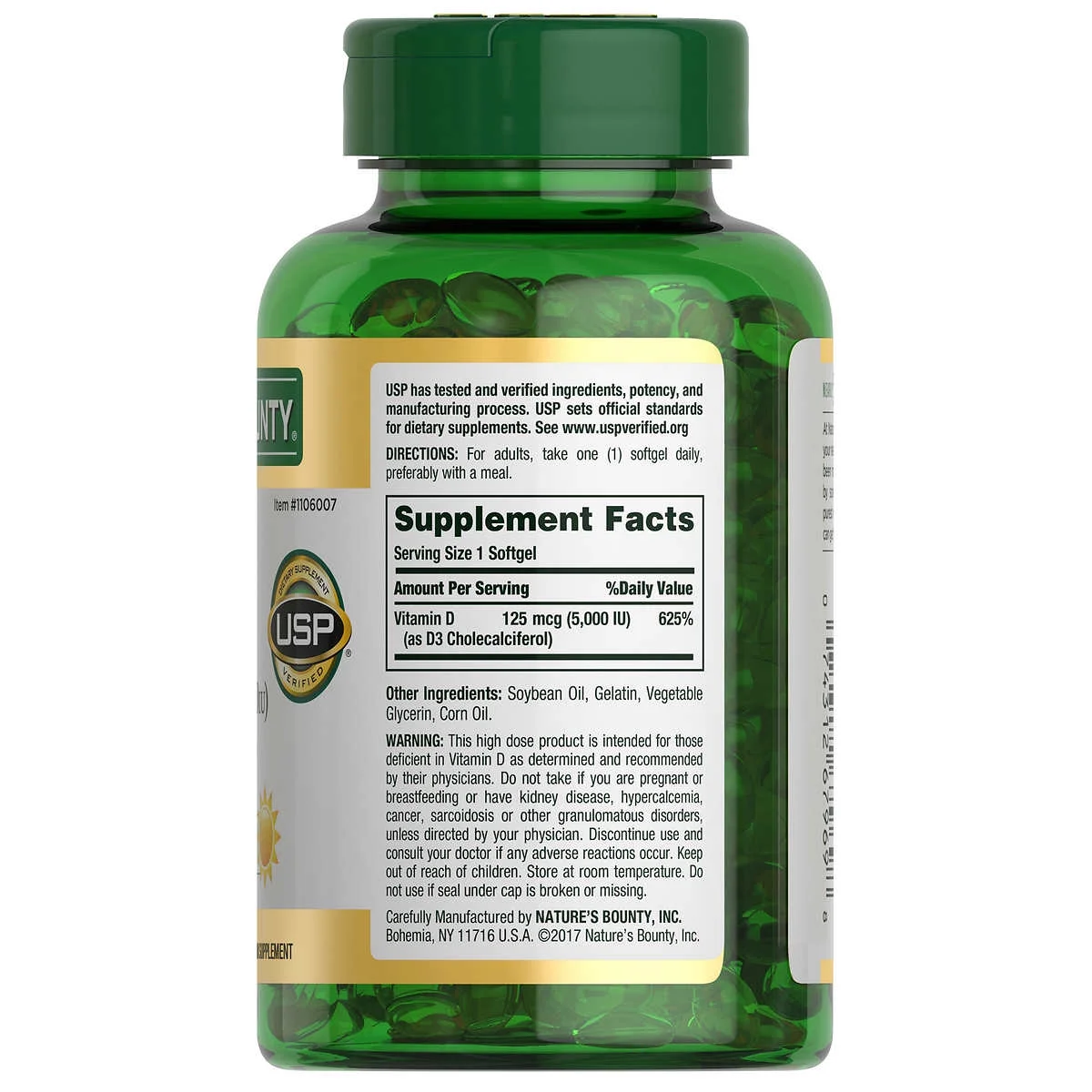 2 Pack| Nature's Bounty Vitamin D3 125 mcg, 400 Softgels