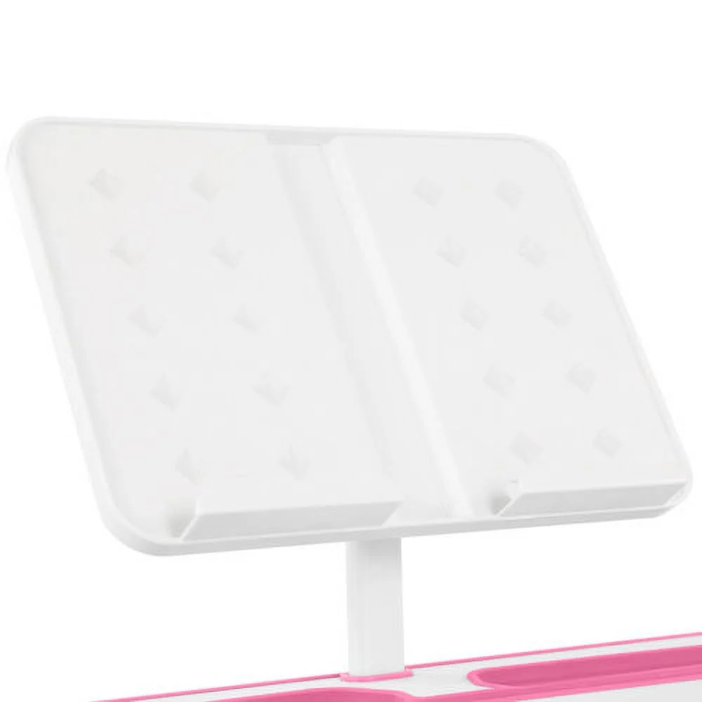 COSVALVE Height Adjustable Kids Study Desk & Chair Set Children Girl Table Large Writing Board Desk with LED Lamp,Drawer,Bookstand,Chair Cover(Pink)