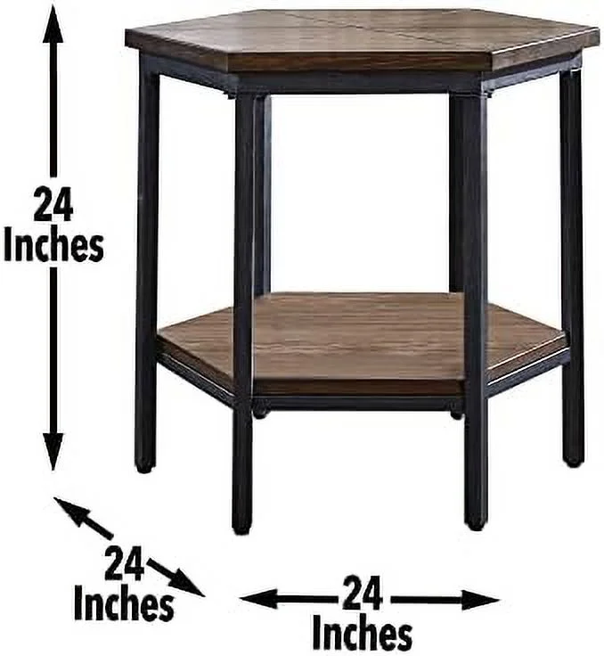 Mocha Hexagonal , Iron Base, And Unique Veneer Layup Design End Table