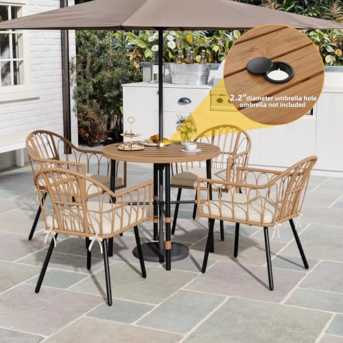 DWVO Patio Furniture Set 4 Pieces Boho Wicker Bistro Set, All Weather Outdoor Rattan Conversation Set with Loveseat Chairs Table Soft Cushions for Backyard, Pool, Garden - Grey