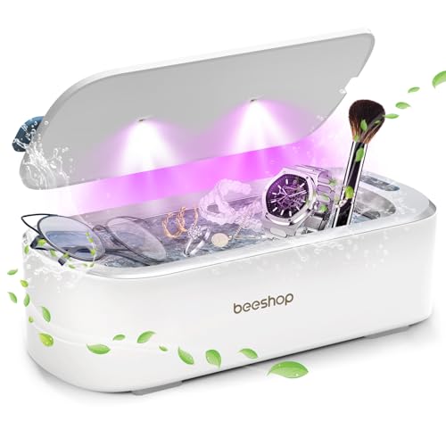 BEESHOP Ultrasonic Retainer Cleaner - 45kHz Retainer Cleaner Machine for Dentures, Mouth Guards, Night Guard, Braces, Aligner, Jewelry, 3 Modes Denture Cleaner & 200ML Dental Cleaning Pod (White)