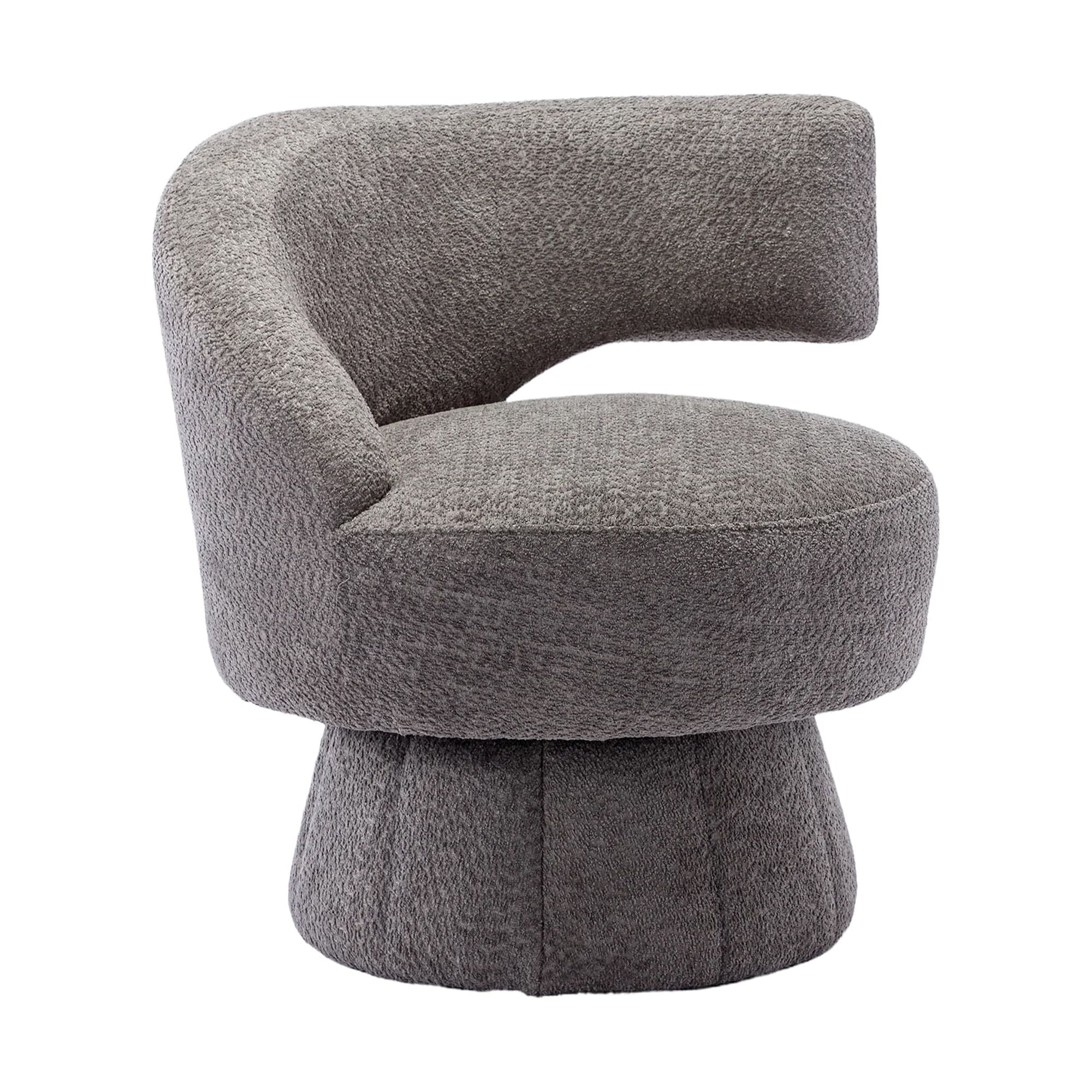 Momspeace 360 Degree Swivel Cuddle Barrel Accent Chairs, Round Armchairs with Wide Upholstered, Fluffy Fabric Chair for Living Room, Bedroom, Office, Waiting Rooms-Gray