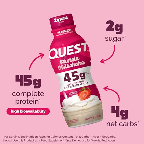 Quest Nutrition Chocolate Protein Shake, 45g Protein, 2g Sugar, 4g Net Carbs, Ready to Drink, Gluten Free, 12 Count