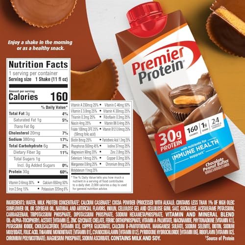 Premier Protein Protein Shake, Cafe Latte, 30g Protein, 1g Sugar, 11 fl oz Pack of 12