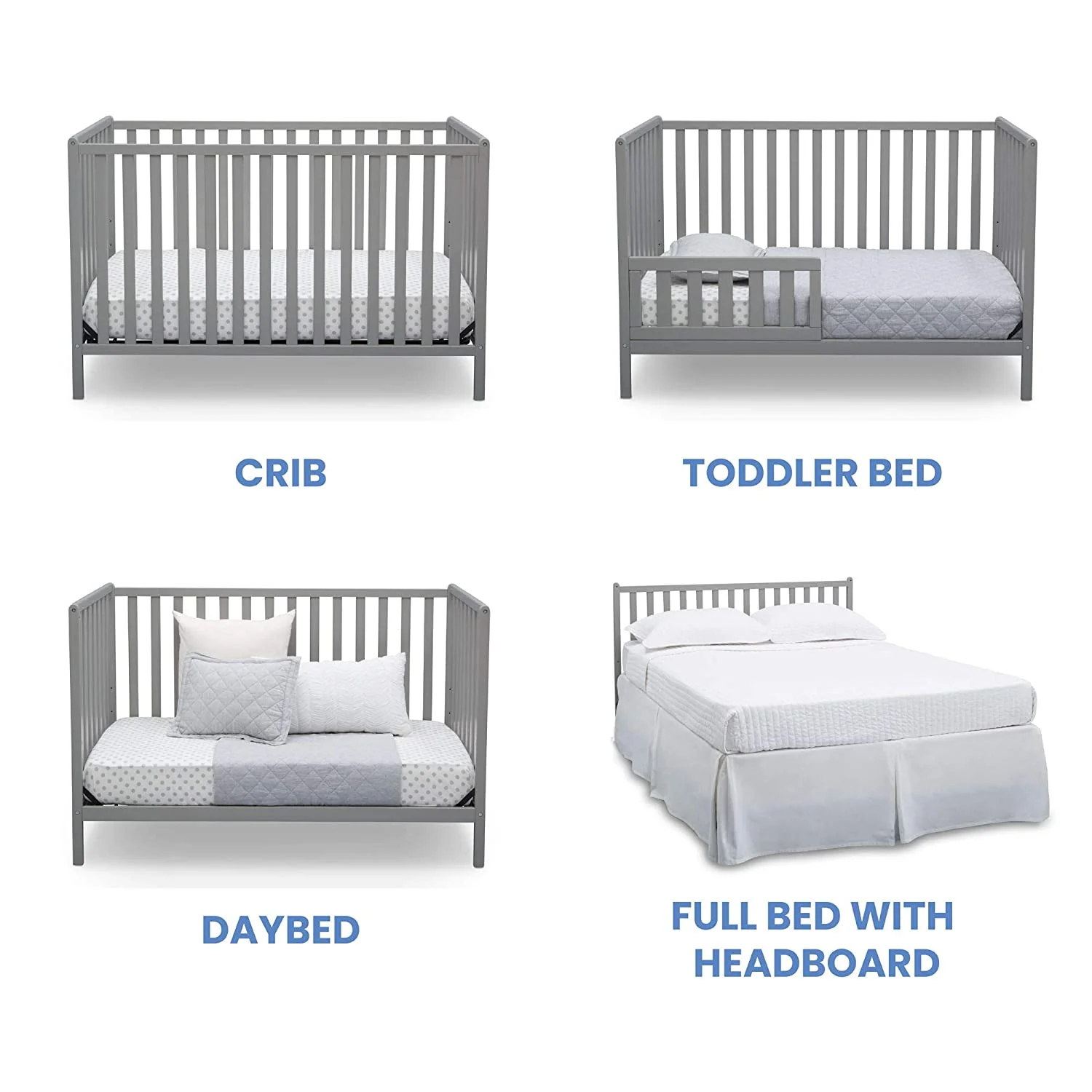 Delta Children Heartland 4-in-1 Convertible Crib - Greenguard Gold Certified, Grey 4-in-1 Crib Grey