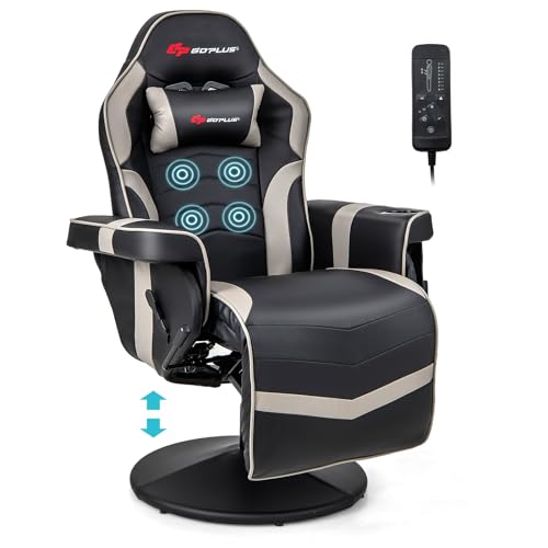 Gaming Recliner Adjustable Massage Gaming Chair with Cup Holder Footrest Ergonomic Single Sofa Living Room Home Theater Seating with Side Pouch, Blue