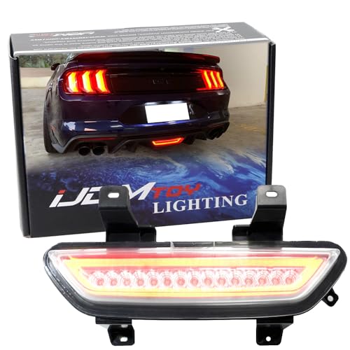 iJDMTOY Clear Lens All-in-One LED Rear Fog Light Kit Compatible with 2015-2017 Ford Mustang, w/Brilliant Red LED Ring as Tail/Brake Lamp & White LED as Backup Reverse Lamp