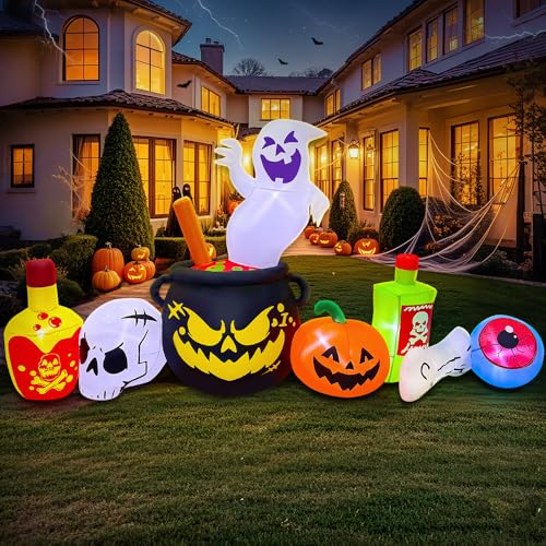 8FT Halloween Inflatable Decoration, Ghost Inflatable Outdoor Decoration with LED Light, Halloween Inflatables Outdoor Decorations, Inflatable Ghost for Holiday Party Lawn Yard Garden Décor