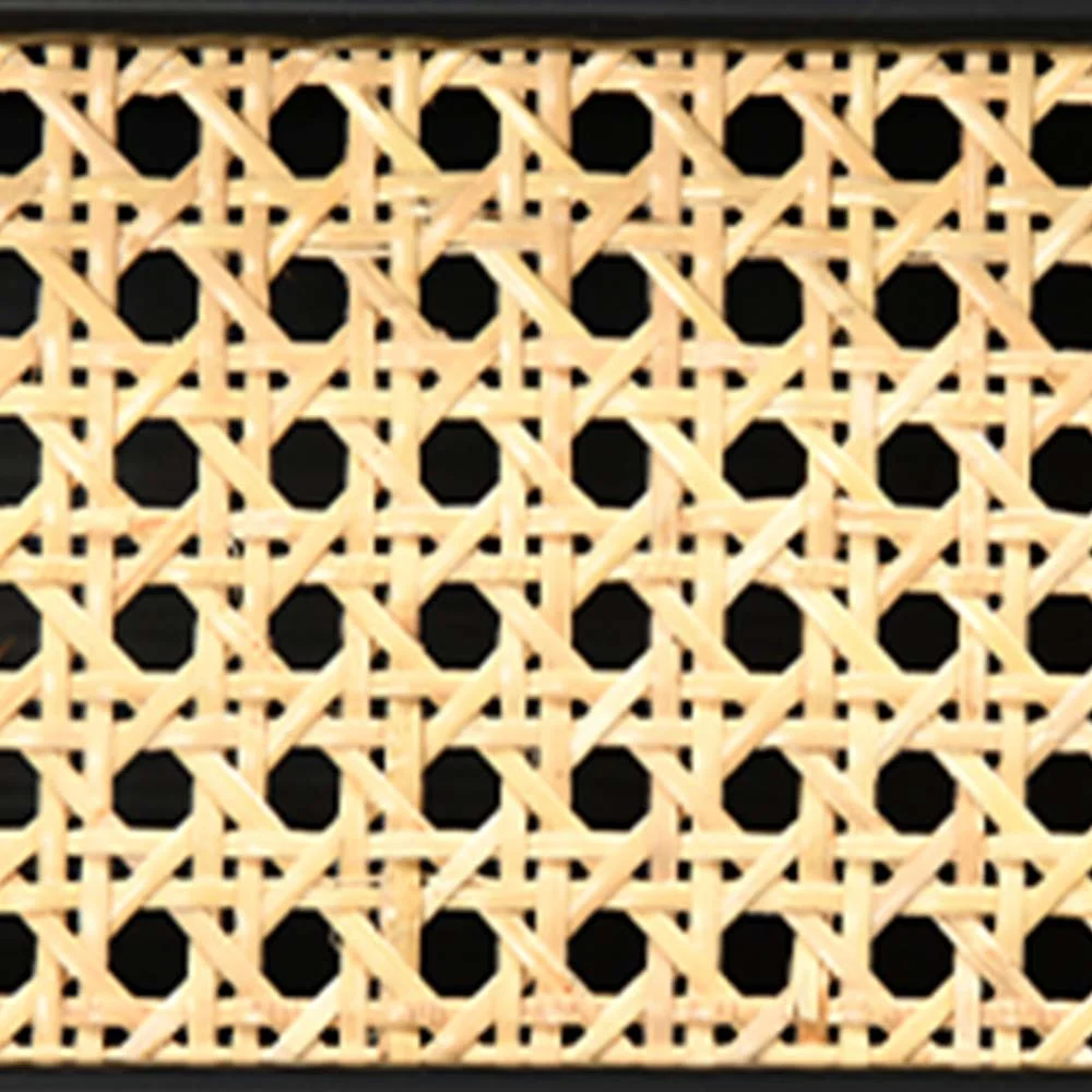 Dextrus Rattan Nightstand with Charging Station, Wood Bedside Table with Drawers, Black