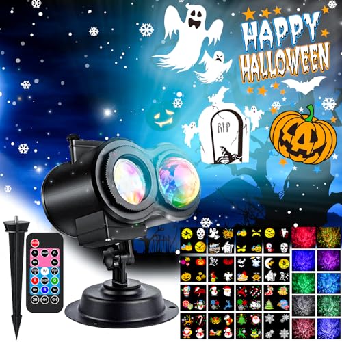 Halloween Projector Lights Outdoor, LED Holiday Projector Night Lights Waterproof with Remote Control & Timer for Christmas, Halloween, Party, Yard Garden Decorations