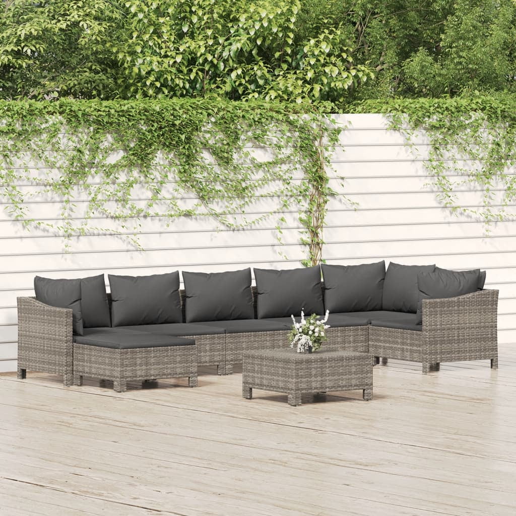 Htovila 8 Piece Patio Set with Cushions Gray Poly Rattan