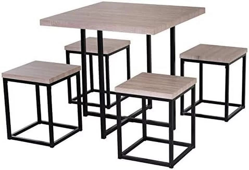 TJUNBOLIFE 5 Piece Dining Table Set for 4  Square Kitchen Table and Chairs  Dining Room Set for Small Space  Breakfast Nook  Walnut Wood Color