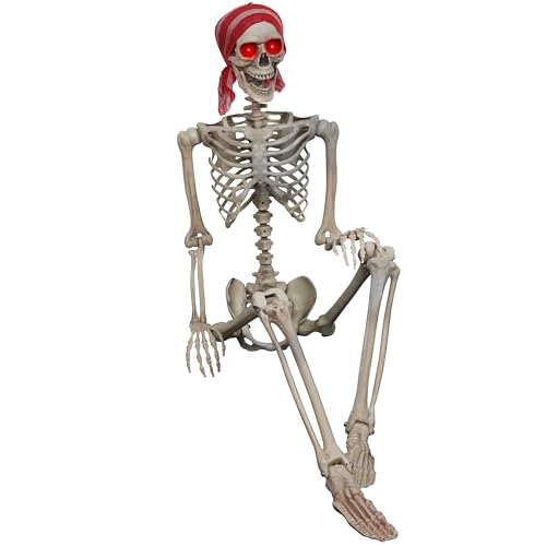 yosager 5.4 ft Pose-N-Stay Life Size Skeleton with Glowing Eyes, 2024 Upgrade Human Bones Full Body Realistic with Posable Joints, Pose Skeleton Prop for Halloween Decoration