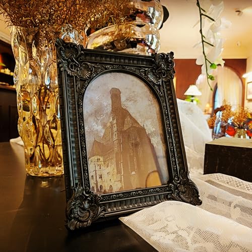 8x10 Vintage Picture Frame, Antique Black Ornate Arched Photo Frame for Wall Hanging or Tabletop Display, Retro Gothic Home Decor, Photo Gallery Art