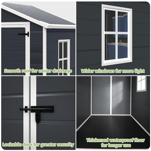 Outdoor Storage Shed 6x4.4FT, Resin Shed Plastic with Floor for Garden Tool,Waterproof Outdoor Resin Storage,Lockable Doors for Patio,Yard,Lawn (LightGray 6x4)