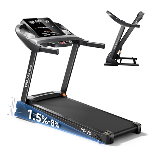 Treadmills for Home with Incline, Auto Foldable Running Treadmills, 8.0 MPH Walking Pad Treadmill with Bluetooth, 300 lbs Weight Capacity Quiet