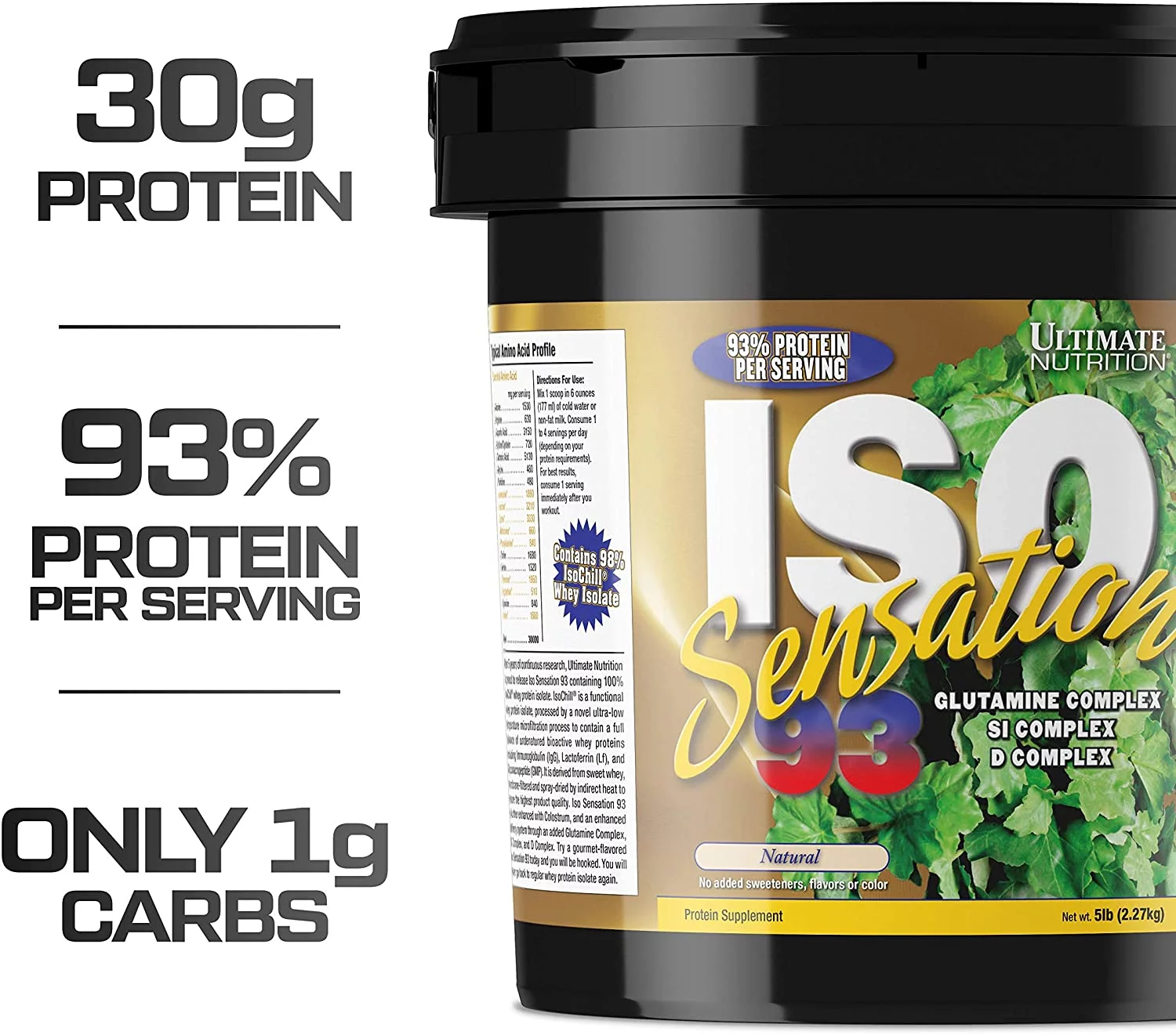 Ultimate Nutrition ISO Sensation 93 Whey Protein Isolate Powder- Natural, 5lb