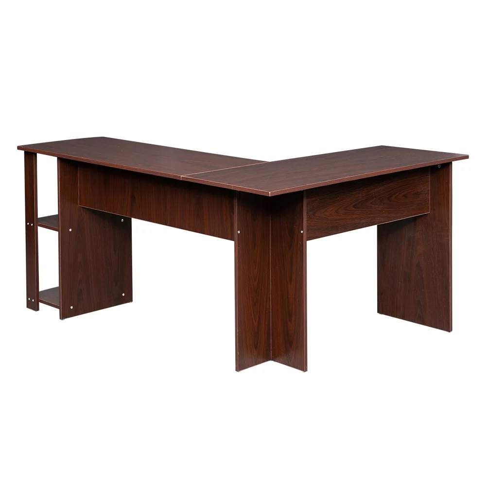 Office Desk,L-Shaped Computer Desk Study Writing Desks for Home with Storage Shelves, Desks for Home Office Brown