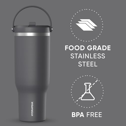 Hydrapeak Nomad 24 oz Tumbler with Handle and Straw Lid, Leakproof, Double Insulated, 24oz Cup Stainless Steel (Blush)