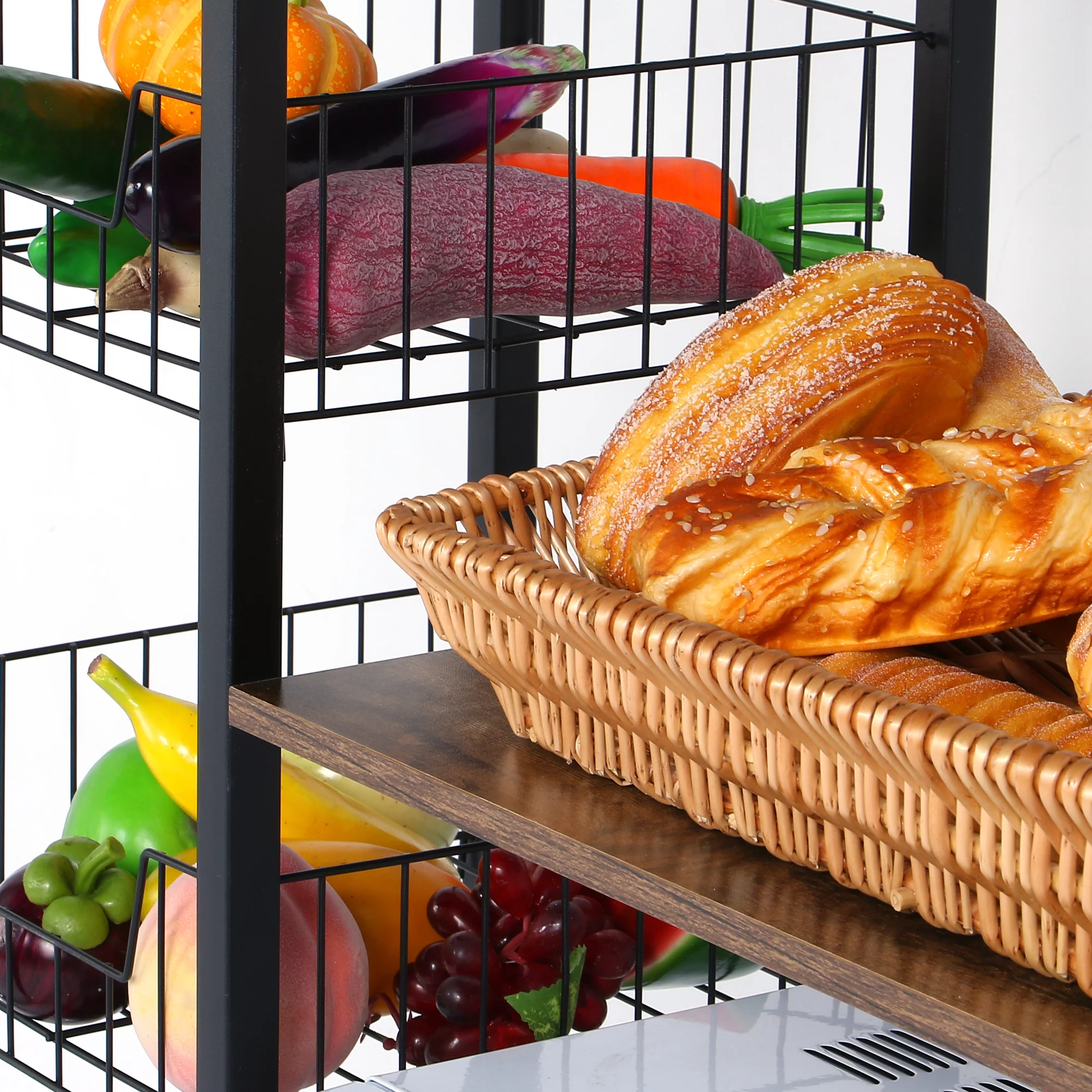 NAIYUFA 5-Tier Kitchen Bakers Rack,Microwave Oven Stand Wood Brown Shelf with Cabinet