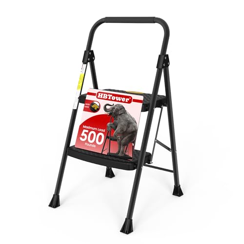 HBtower Step Ladder Sturdy, Heavy Duty Step Stool for Adults, Wide Anti-Slip Pedal Step Ladder Folding Step Stool for Home Kitchen Garage Outdoor (3 Step Ladder)