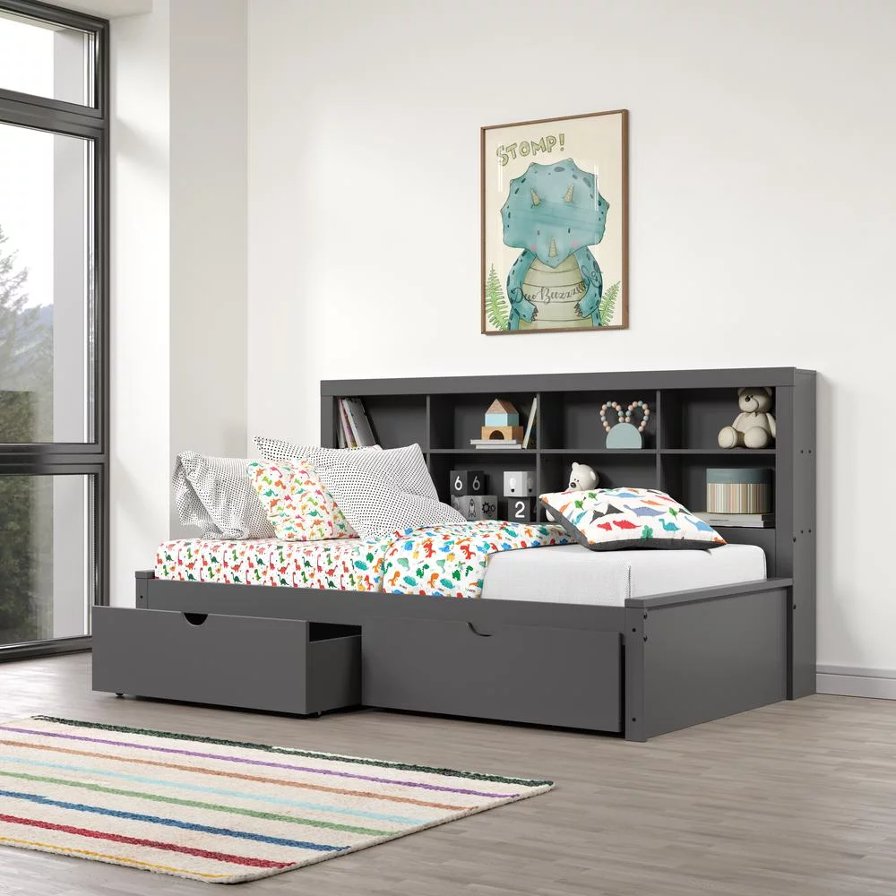 Twin Bookcase Day Bed in Dark Grey