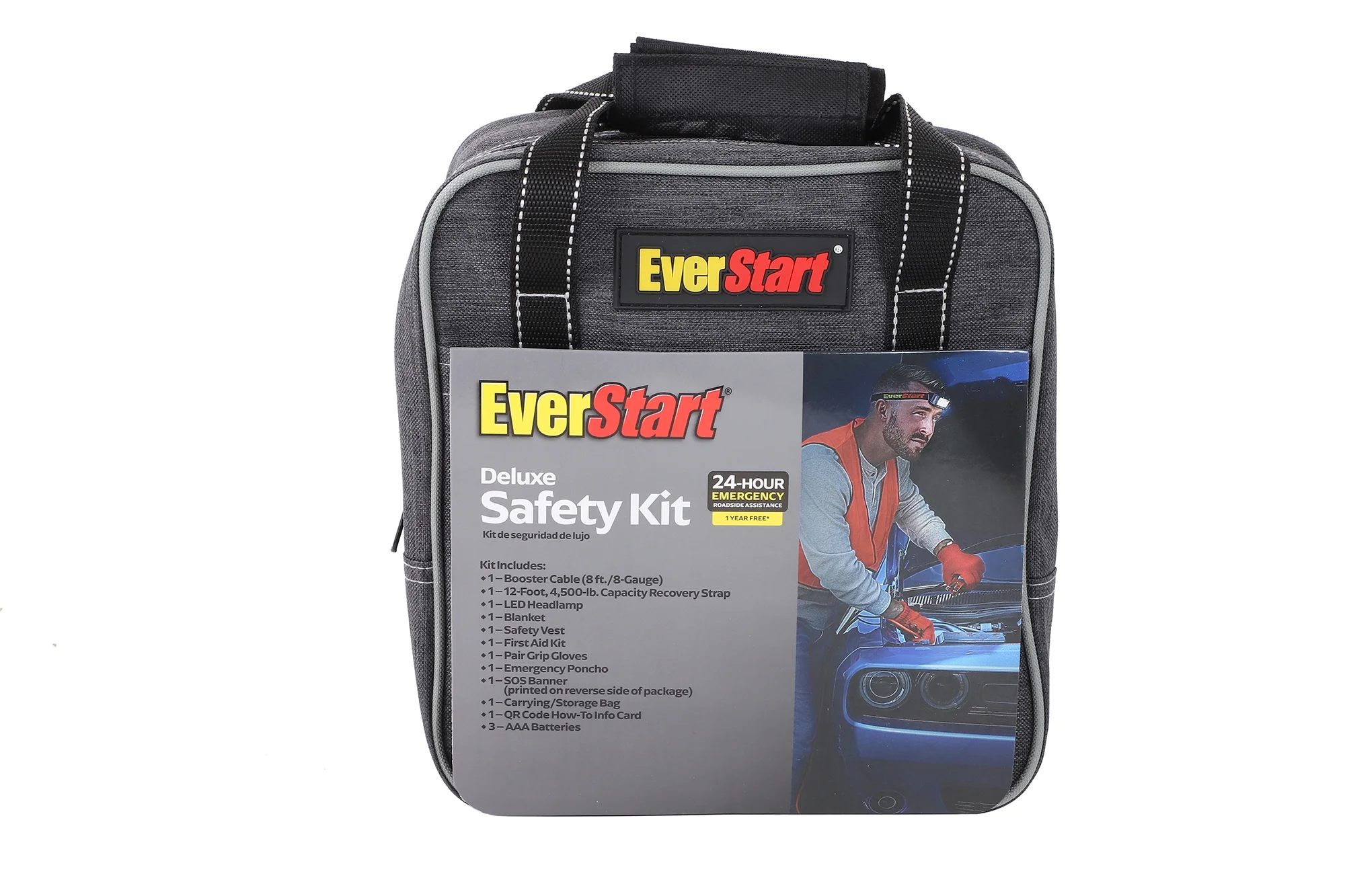 EverStart Deluxe Kit with Booster Cables. Assembled Product Dimensions: 12in x 14in x 5in